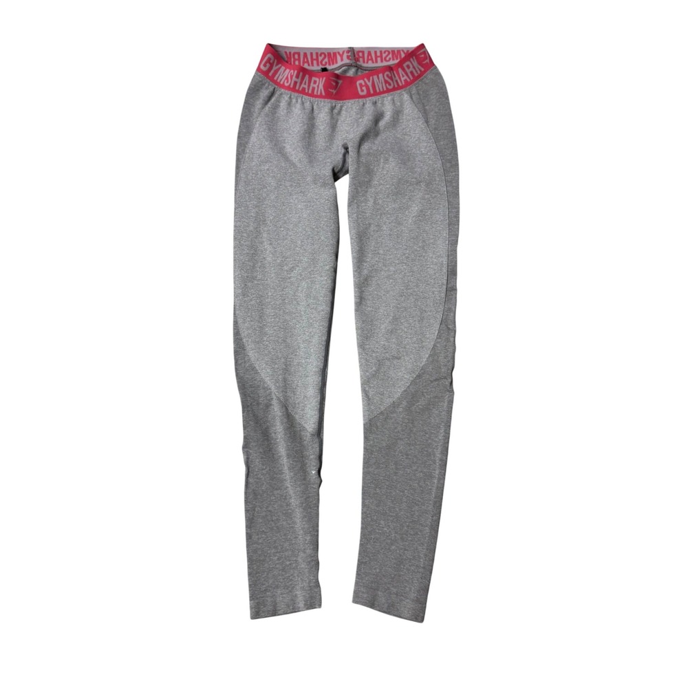 Gymshark Womens Flex Low Rise Seamless Leggings Grey Pink Logo Waistband Size M